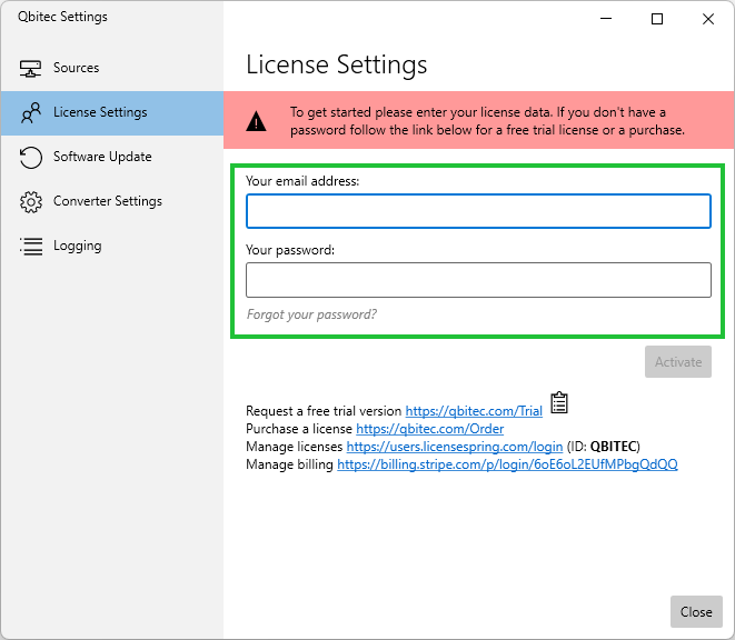 License Dialog