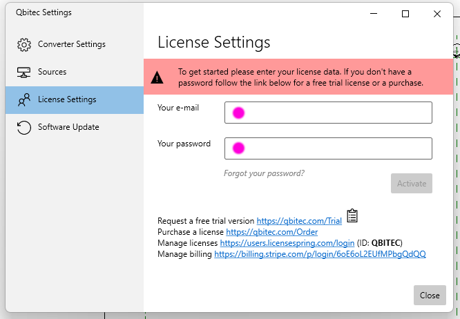 License Dialog